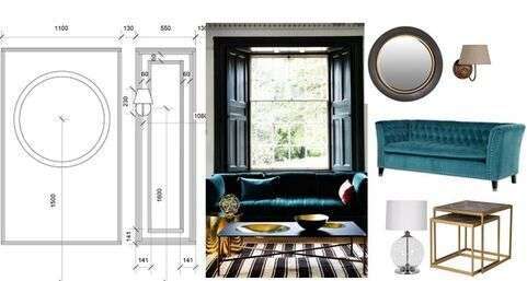design moodboard showing chairs, windows, lighs etc